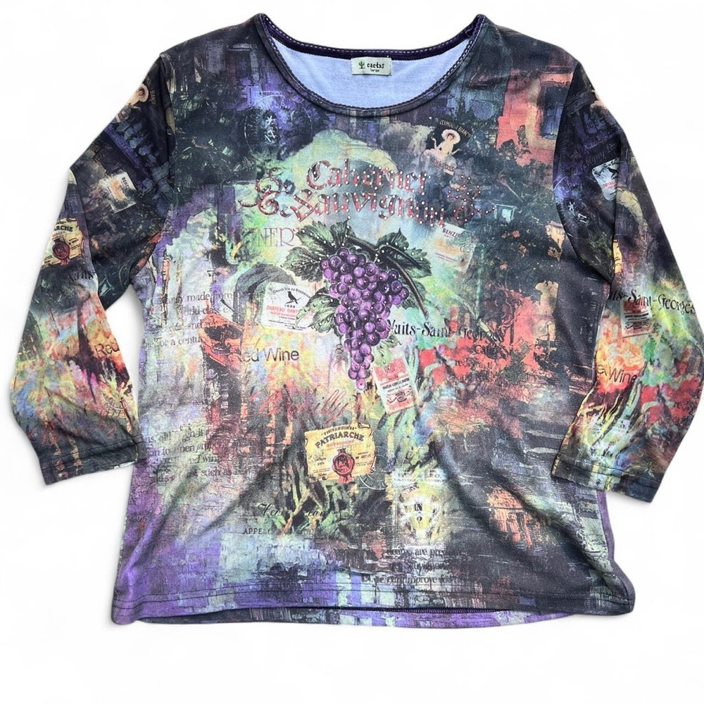VTG Y2K Cactus French Wine Print Shirt